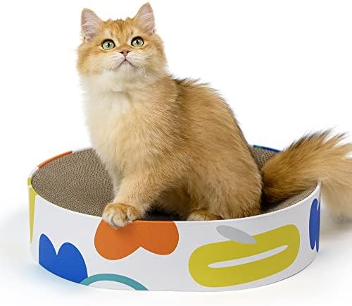 Conlun Cat Scratcher Cardboard,2 in 1 Oval Cat Scratch Pad Bowl Nest for Indoor Cats Grinding Claw,Round Cat Scratching Board Corrugated Lounge Cat Beds&Furniture Protector for Couch & Carpets & Sofas