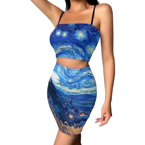 Image of Biyejit Women's 2 Piece Summer Outfits Spaghetti Strap Crop Tops and Bodycon Mini Skirt Dress Set Plus Size S-4XL