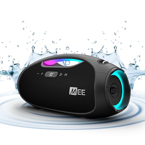 MEE audio PartySPKR Bluetooth Wireless Speaker, Powerful 60W RMS Stereo Sound, 2 Subwoofers, Dynamic LED Lighting, Party Mode for Connecting 100+ Portable Speaker for Indoor & Outdoor Use, Black