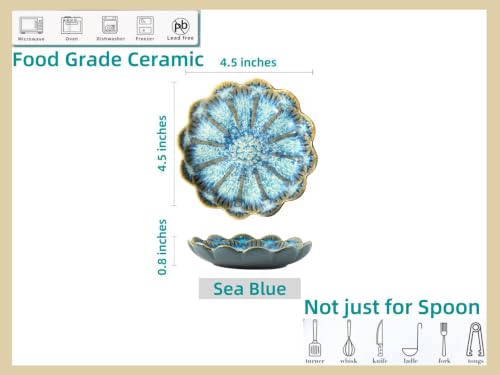 Image of Ceramic Spoon Rest for Stove Top, Flower Cute Spoon Rest for Kitchen Counter, Cooking Spoon Holder for Kitchen Counter, Utensil Rest Spatula Rest Ladle Holder Tong Rest, 1 PC (Retro, Ocean Blue)
