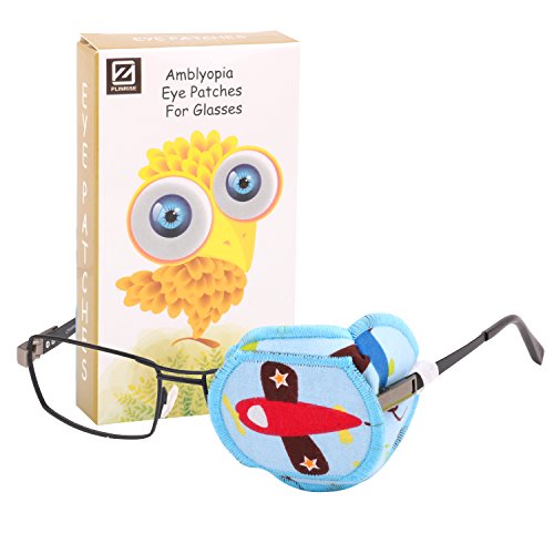 Plinrise Cartoon Pure Cotton Reusable Eye Patches - Amblyopia Eye Patches For Glasses, Strabismus, Lazy Eye Patch For Children,Vision Care Eye Mask - Airplane Left eye