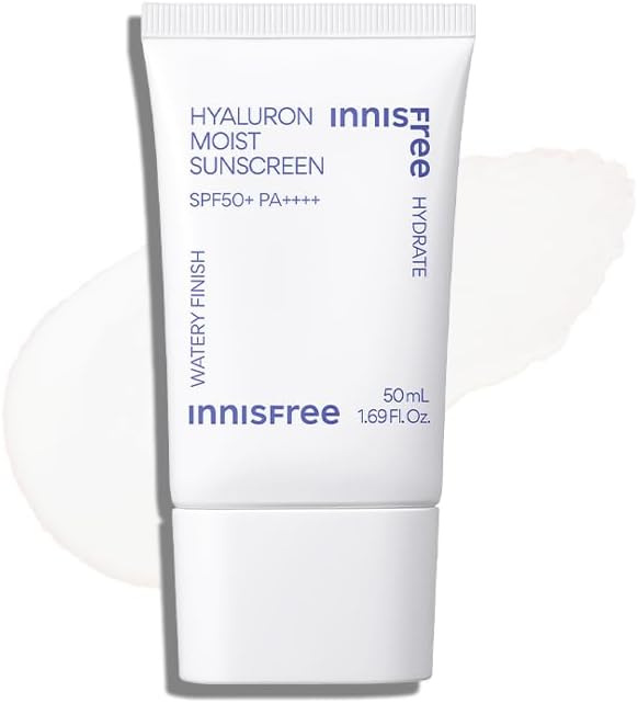 Innisfree Hyaluronic Moist Sunscreen SPF50+ PA++++ - Korean Sunscreen with UV Protection, No White Cast, Hydrating & Moisturizing, Suitable for All Skin Types, Lightweight & Non-Greasy Formula