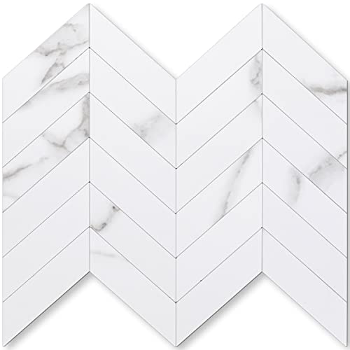 Dicofun 10-Sheet White Herringbone Peel And Stick Backsplash, Marble Look Pvc Stick On Backsplash For Kitchen And Bathroom #TOP8
