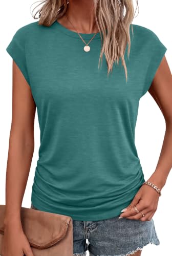 Image of Bliwov Womens Summer Tops Cap Sleeve Crew Neck Casual T Shirts