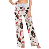 Sushi Cat Women's Pajama Pant Lightweight Lounge Bottoms Sleepwear Drawstring Palazzo Wide Leg PJ