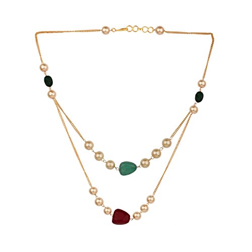 Efulgenz Layered Pearl Necklace Indian 14 K Gold Plated Faux Ruby Emerald Beads Strand Fashion Costume Jewelry