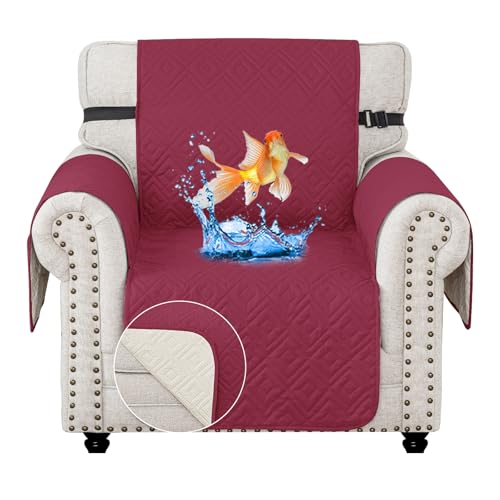 MAXIJIN Chair Covers Waterproof Sofa Slipcovers Non-Slip 1 Seater Sofa Protectors with Elastic Straps Reversible Universal Couch Covers for Dogs Pets