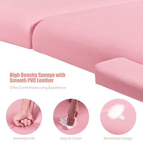 BestComfort Portable Massage Table, 84 Inch Height Adjustable, 2 Folding Massage Table Extension, Esthetician Facial Cradle Salon Bed with Carry Case (Pink)