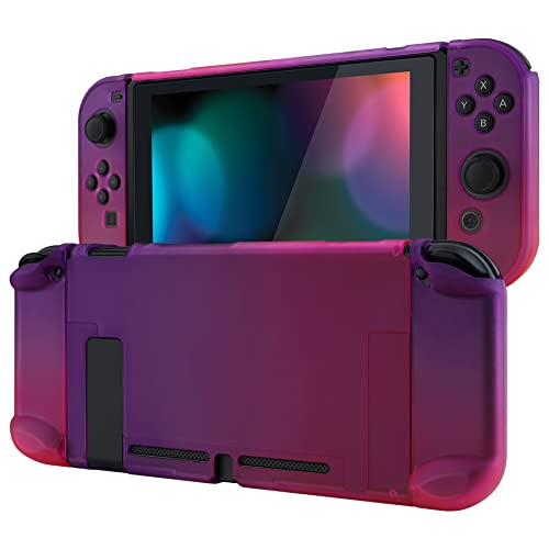 eXtremeRate PlayVital Unique Cover for Nintendo Switch, Protective Case Protector for Switch – Shock-Absorbent Anti-Scratch Dockable Durable Hard Shell Game Accessories, Clear Atomic Purple Rose Red