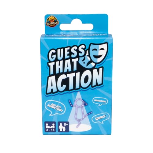 Worgan Games Guess That Action: Hilarious Charades-Style Party Game for Family & Friends - Travel Size - 2-15 Players - Ages 8+ -