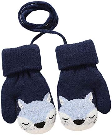 Ruixia Kids Cute Cartoon Fox Warm Gloves with Hang Neck String Thicken Plush Knitted Gloves Super Soft Lining Full Finger Gloves Winter Thermal Mittens for 2-4 Years Old Boys Girls