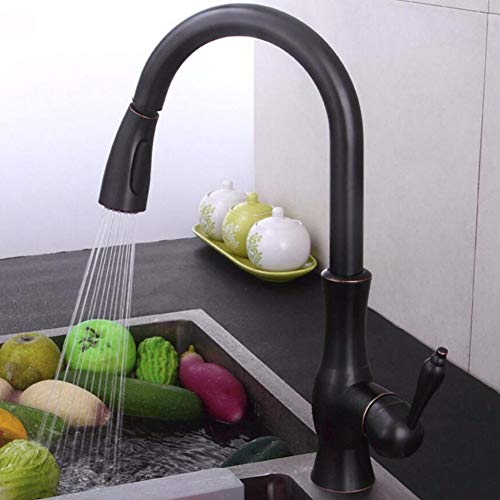 Robinet de cuisine eau chaude froide avec bec extractible rotatif à 360 degrés en cuivre