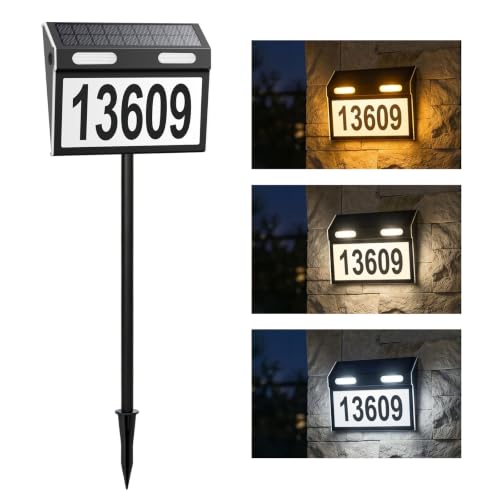 Brightown Solar House Number for Outside with Stainless Steel Shell & Pole