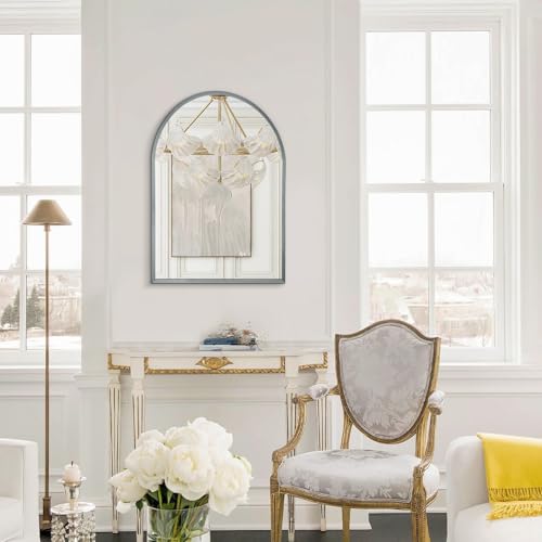 Image of Arch Wall-Mounted Mirror Aluminum Alloy Frame Bathroom Wall Mirror for Vanity Living Room, Bedroom Entryway Room Home Decor 20 inchx16 inch