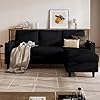 POYISOU Sectional Couches for Living Room, L Shaped Couch with Storage Ottoman, Small Sofa Corduroy Couch with 2 Cup Holders, Modern 3 Seater Convertible Sofa for Apartment, Office, Black #4