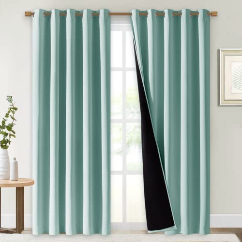 Image of NICETOWN 100% Blackout Window Curtain Panels, Cold and Full Light Blocking Drapes with Black Liner for Nursery, 84 inch Drop Thermal Insulated Draperies (Aqua Blue, 2 Pieces, 70 inch Wide Each Panel)