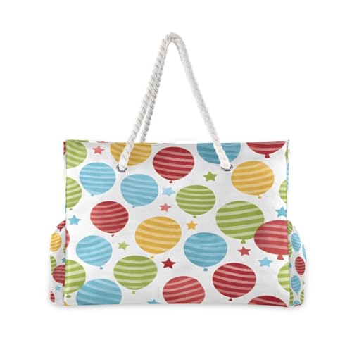 Large Beach Bags Totes Canvas Tote Shoulder Bag Striped Balloons Water Resistant Bags for Gym Travel Daily2