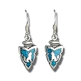 Made in USA Indianerschmuck Ohrringe Türkis Wolf Pfeilspitze Chip Inlay Navajo Style USA Wolfsohrringe Howling Wolf