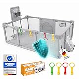 GUBBY GUPS® Laufstall Baby 180x122 cm – Laufgitter groß stabil mit Basketballkorb & Fußballtor – Spielbereich Baby mit Ringen, atmungsaktiv, sicherer Indoor Laufstall