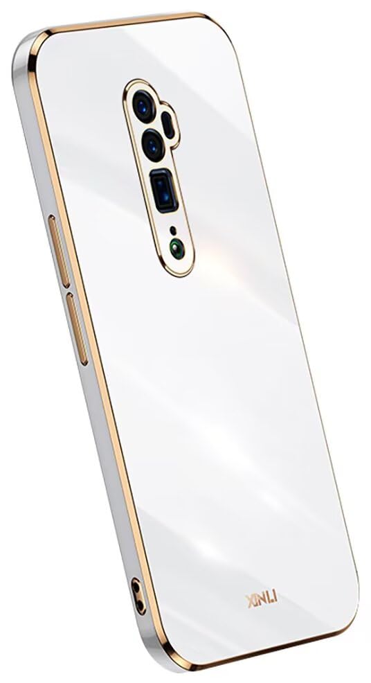 Topme Funda de Silicona para OPPO Reno10x Zoom (6.6' Inches), [ Carcasa Case de Teléfono Estilo Borde Dorado] - Blanco