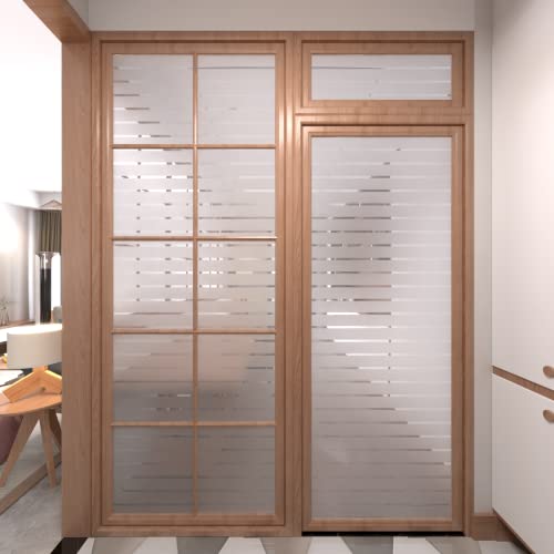 Aniboo Window Privacy Film Frosted Glass Window Film Sun Blocking Window Film Static Cling Window Film Non-Adhesive Decorative Window Film Stripe Pattern Window Film For Home Office (23.6Inx118In) #TOP4