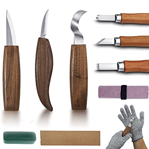 Wood Carving Tools, Whittling Knife Kit 10 in 1 for Spoon, Bowl, DIY Sculpture Carpenter Experts and Beginners
