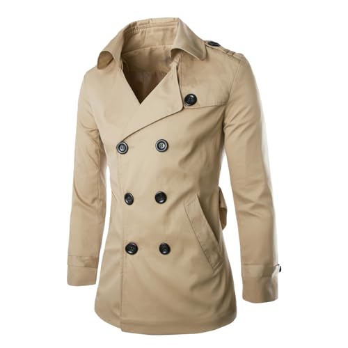 Trench en coton britannique d'exception pour homme à double boutonnage kaki taille L