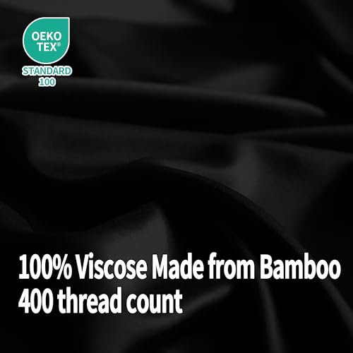 Image of EVERLY Full Sheets Set,Luxuriously 400 Thread Count Organic Viscose Derived from Bamboo Bed Sheet,Cooling Sheets for Full Size 4 Piece Deep Pockets Bedding Sheets &Pillowcases-Black