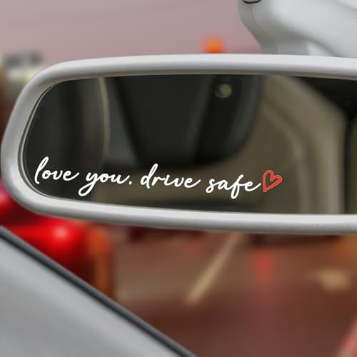 3X Love You Drive Safe Car Mirror Sticker Cute Car Decals for Women Mom Rear View Mirror Decal Affirmation Stickers Valentines Day Gifts for Her Him (White)