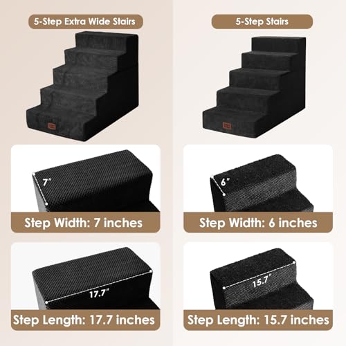 Image of EHEYCIGA Dog Stairs for High Bed 25 inch H, 5-Step Extra Wide Dog Steps for Bed, Pet Steps for Small Dogs and Cats, Non-Slip Balanced Pet Ramp Indoor, Black