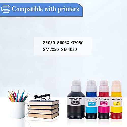 GI50 Ink Cartridges Compatible with Canon Pixma GI-50 Ink Bottle Multipack for Pixma G1520 G1530 G1560 G2520 G2560 G2570 G3520 G3560 G4570 G5050 G6050 G7050 GM2050 GM4050 (4-Pack BK/C/M/Y) - Image 2