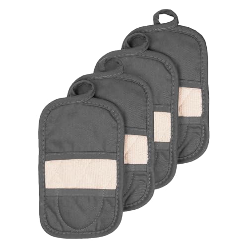 RITZ Premium Pot Holders & Heating Pads (4-Pack), 8.5" x 5.5", Heat Resistant, 100% Cotton Terry-Looped Pocket, Kitchen and Barbeque, Graphite