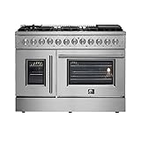 Forno Massimo 48″ Freestanding Dual Fuel Range with 8 Sealed Burners 107,000 BTU, Wok Support & Griddle, 6.58 cu. ft. Oven - Modern Design Fuel Range with Pro-Style Handle and Zinc Coated Metal Knobs