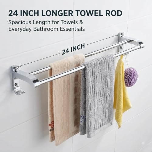 Image of iSTAR Double Rod Towel Holder - Stainless Steel Wall Mounted 2 Bar Towel Rack, 24 Inch Rust-Proof Chrome Finish (Silver, Pack of 4)