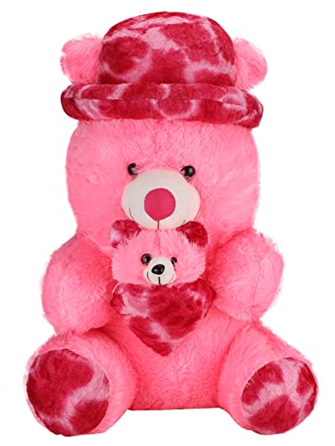 Image of LittleToons | Soft Teddy Bear | Stuffed Animal with Teddy's Child | Baby Bear Plush Toy (2 Feet - MM 1079) - Pink