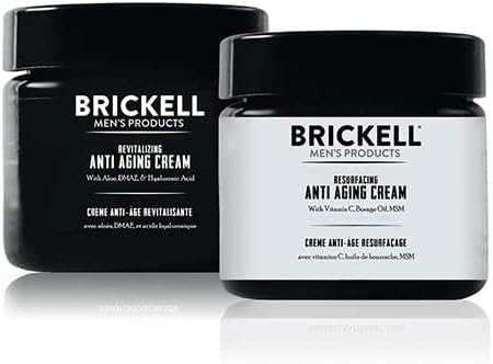 Brickell Men's Day and Night Anti Aging Cream Routine, With Vitamin C, Hyaluronic Acid, and Vitamin E, Unscented, Skincare Gift Set
