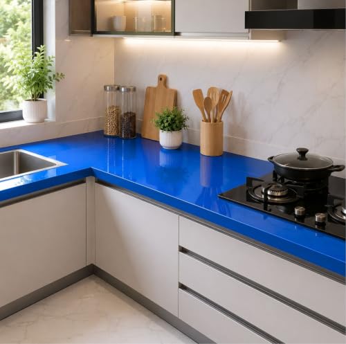 Image of Vinyl Contact Paper Decorative for Cabinets Countertops Kitchen Shelves Liner Self Adhesive Film Peel and Stick Waterproof Removable Wallpaper (Inches 24 x 50, Glossy Royal Blue)