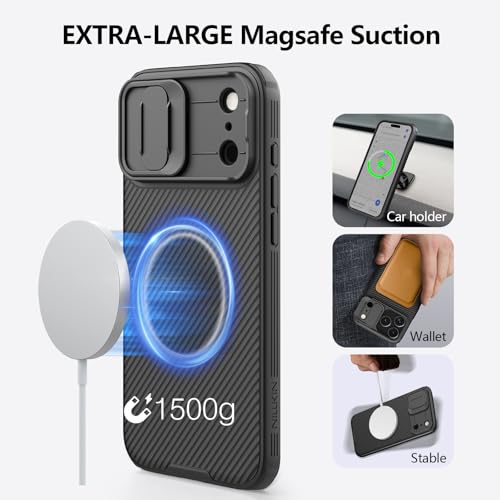 Image of NILLKIN for iPhone 17 Pro Max Case Magsafe, [Dual-Slide Lens Cover] [4-Corner Shockproof Airbags] [Anti-Lost Lanyard Hole] Slim Phone Case Magnetic Silicone Cover for iPhone 17 Pro Max 6.9 inch, Black