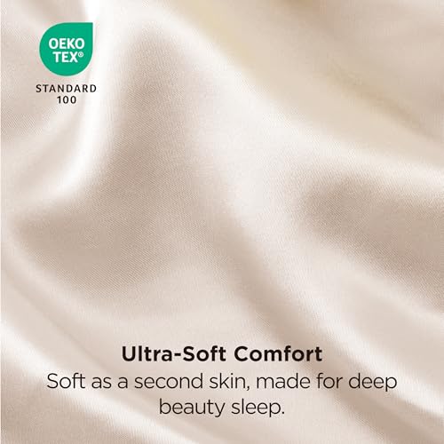 image for Bedsure King Size Satin Pillowcase Set of 2 - Beige Silky Pillow Cases