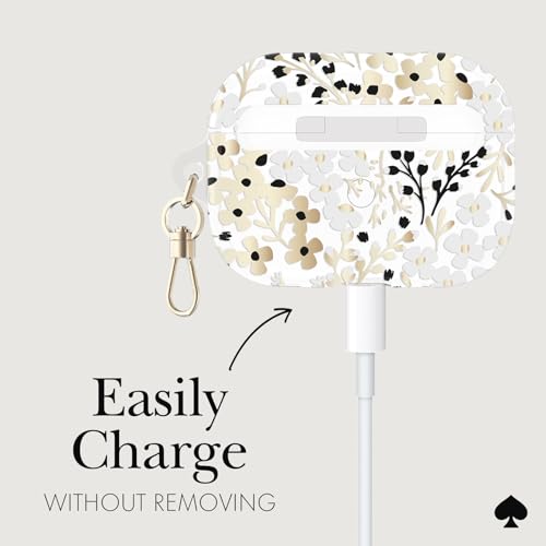 Image of kate spade new york AirPods Pro Protective Case with Keychain Ring - Multi Floral Black and White, Compatible with AirPods Pro 2nd / 1st Generation