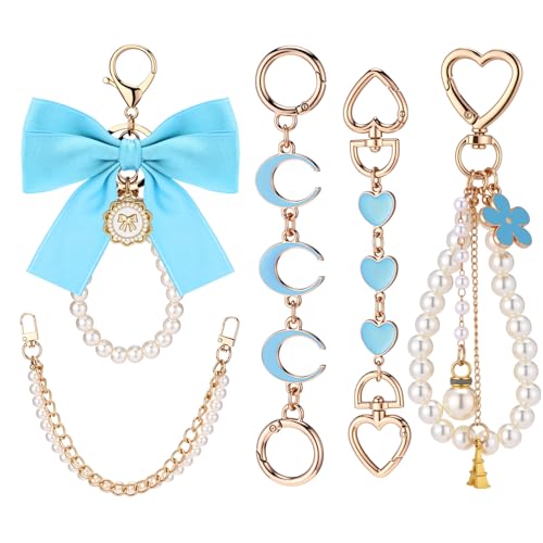 Sureio 5 Pcs Bag Extender Chain Pearl Purse Chain Ribbon