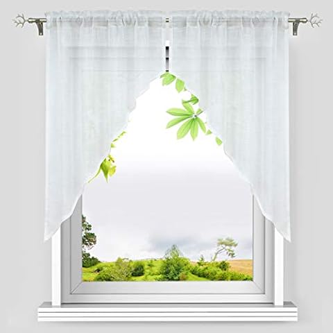 Yujiao Mao Sheer Linen Texture Look Swag Curtains Rod Pocket Kitchen Valance Curtain Panels for Small Window, 2 Panels(White,31 x 39 inch) Cover