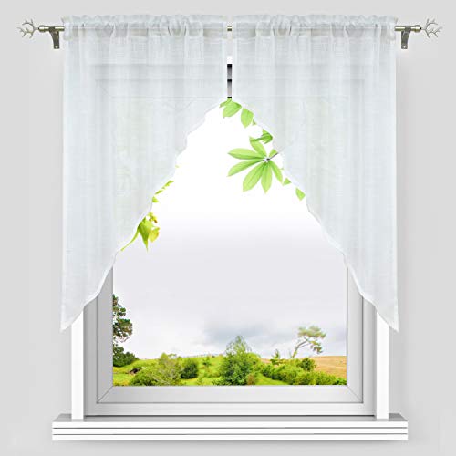 Yujiao Mao Sheer Linen Texture Look Swag Curtains Rod Pocket Kitchen Valance Curtain Panels for Small Window, 2 Panels(White,31 x 31 inch