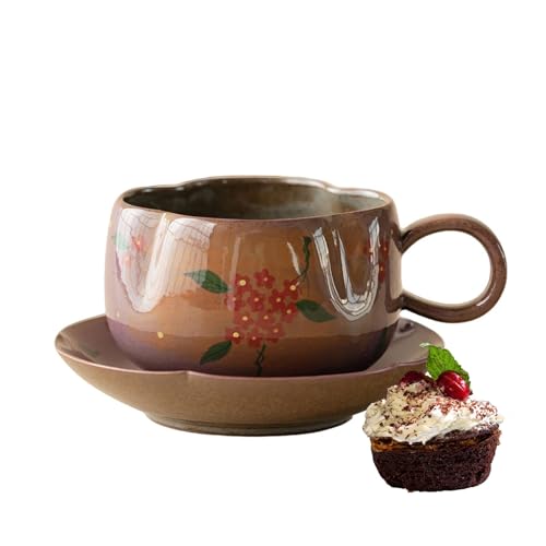 Juego de taza y platillo de café vintage, vajilla pintada a mano para café, té y postres, elegante decoración de cocina, diseño de apertura grande, perfecto para uso doméstico