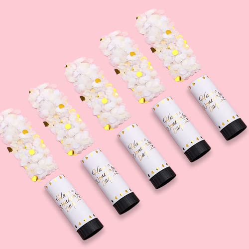 CHengQiSM Party Popper, Lot de 5 canons à confettis Bombe à confettis pour rotation pour la Saint-Valentin, Mariage, Fêtes, Anniversaires, Confetti Shooter avec effet de 1 à 3 m de hauteur (Blanc)