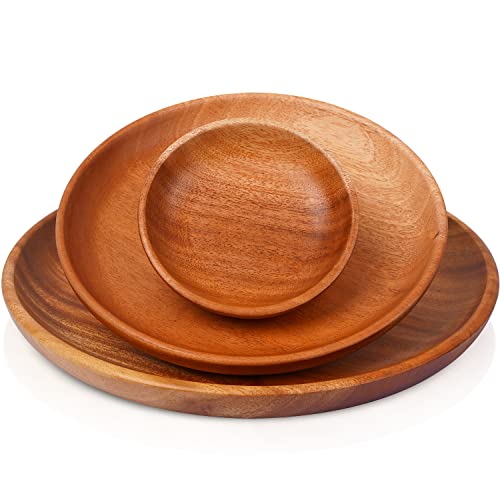 VieWood Round Wood Plates Charger, Wooden dinnerware set of 3 for dishes snack, dessert or occasions (4.7in, 7.9in and 10in)