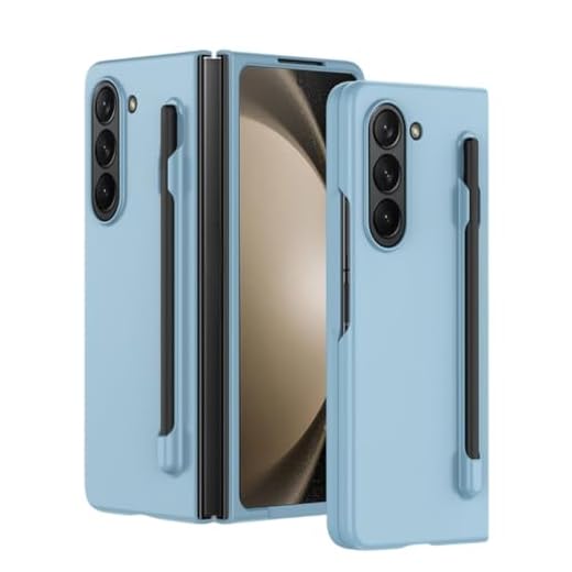 Melhor Case Capa Slim Premium para Galaxy Z Fold 5 com suporte e caneta, capa protetora fosca ultrafina - à prova de choque, antiqueda, resistente ao desgaste (Azul Celeste)
