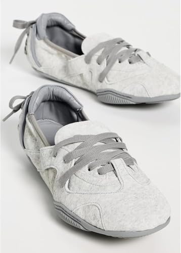 MAVMAX Sneakerina Ballet Sneakers for Women Lace-up Ballerina Flats Casual Cracked Round Toe Sneaker with Rear Bow for Comfortable Outgoing Work2