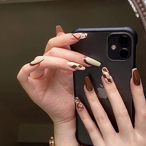 Glamativity Glossy Long Press on Nails, Coffin Nail Tips Fake Nails False Nails with Design Full Cover Acrylic Nails, Cl