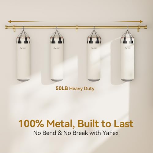 Image of YaFex Curtain Rods 2 Pack 32-144 Inch, Heavy Duty 1 Inch Curtain Rod, Gold Extra Long Adjustable Window Treatment Rods, Modern Design, Easy Installation